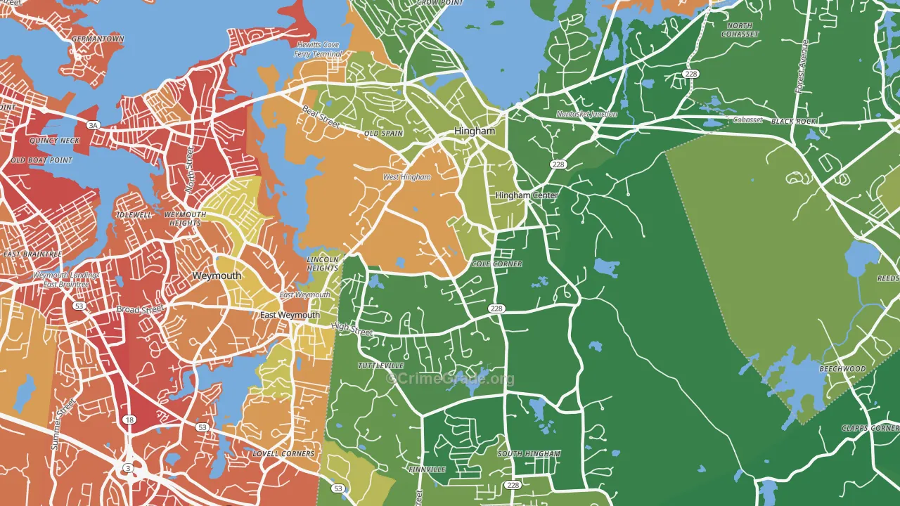 Hingham, MA Map of Vehicle Theft Rates