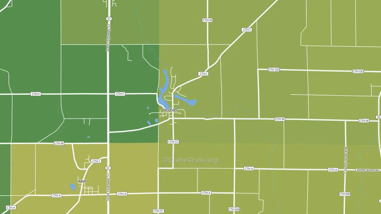 Hingham, WI Map of Vehicle Theft Rates