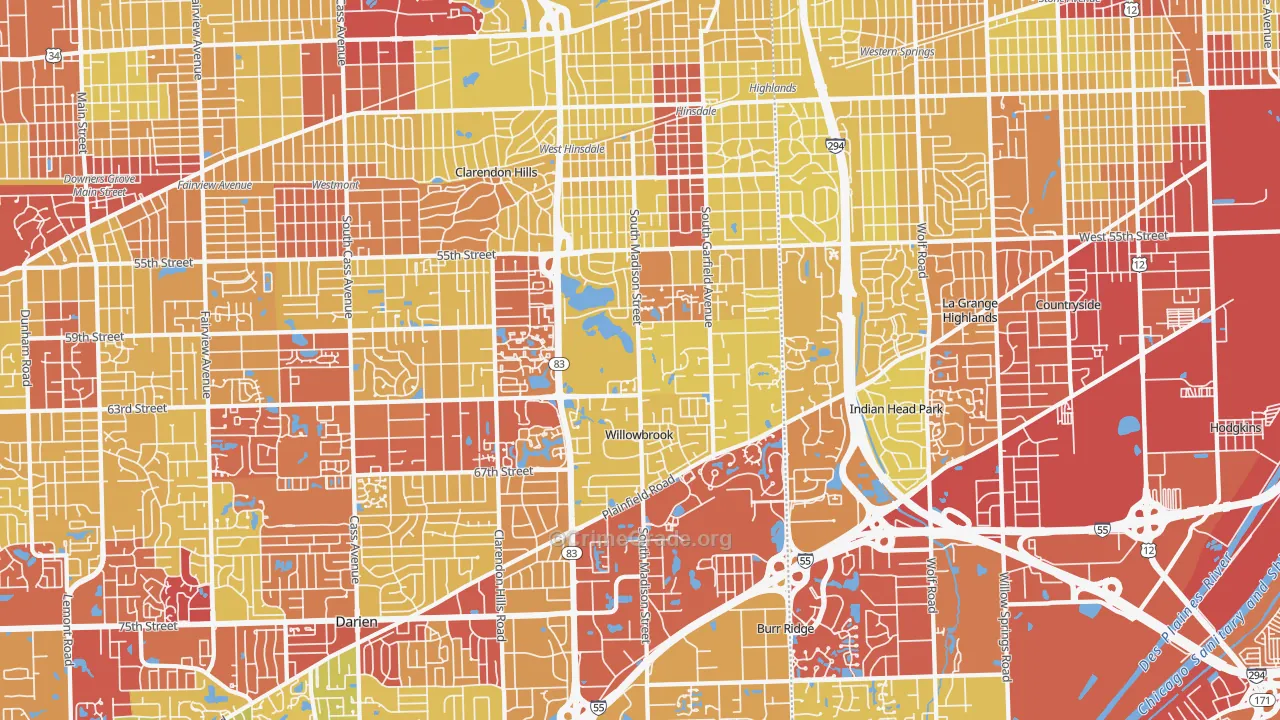 Hinsdale, IL Map of Vehicle Theft Rates
