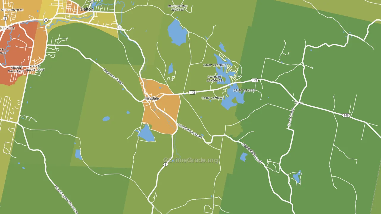 Hinsdale, MA Map of Vehicle Theft Rates