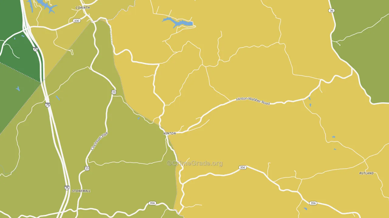 Hinton, KY Map of Vehicle Theft Rates