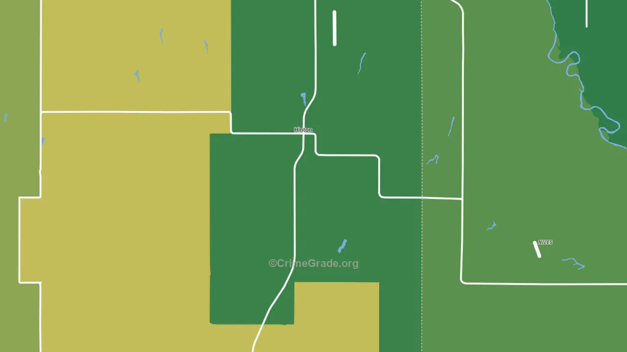 Hinton, OK Map of Vehicle Theft Rates
