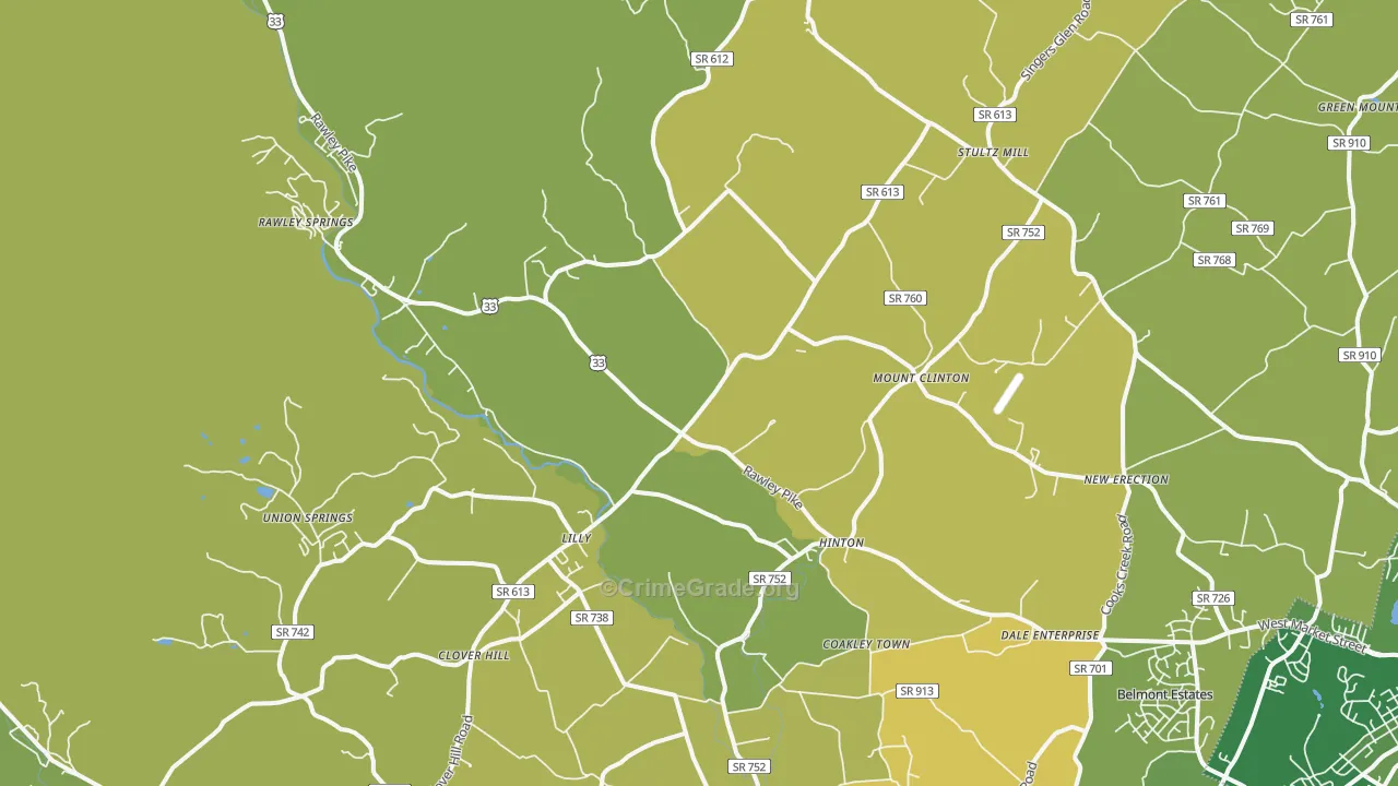 Hinton, VA Map of Vehicle Theft Rates