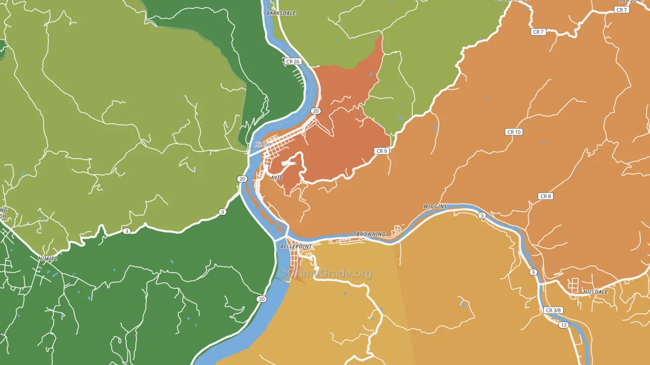 Hinton, WV Map of Vehicle Theft Rates