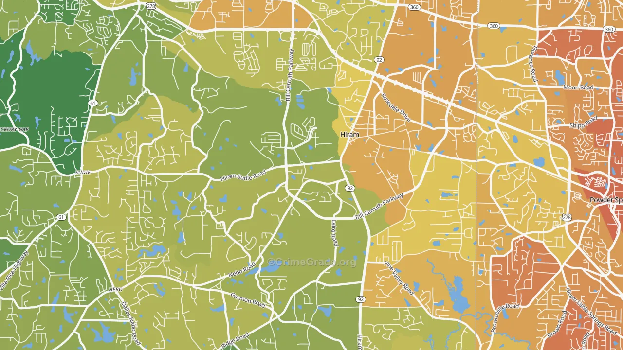 Hiram, GA Map of Vehicle Theft Rates