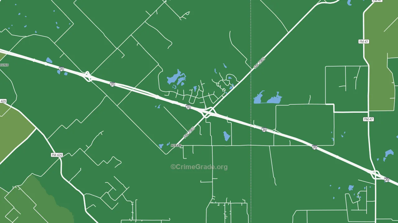 Hiram, TX Map of Vehicle Theft Rates