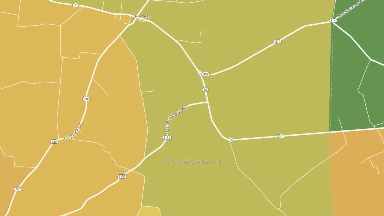 Hiseville, KY Map of Vehicle Theft Rates