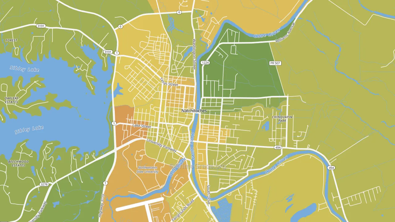 Historic District, Natchitoches, LA Map of Vehicle Theft Rates