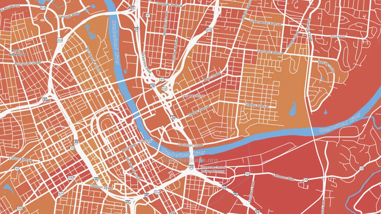 Historic Edgefield, Nashville, TN Map of Vehicle Theft Rates