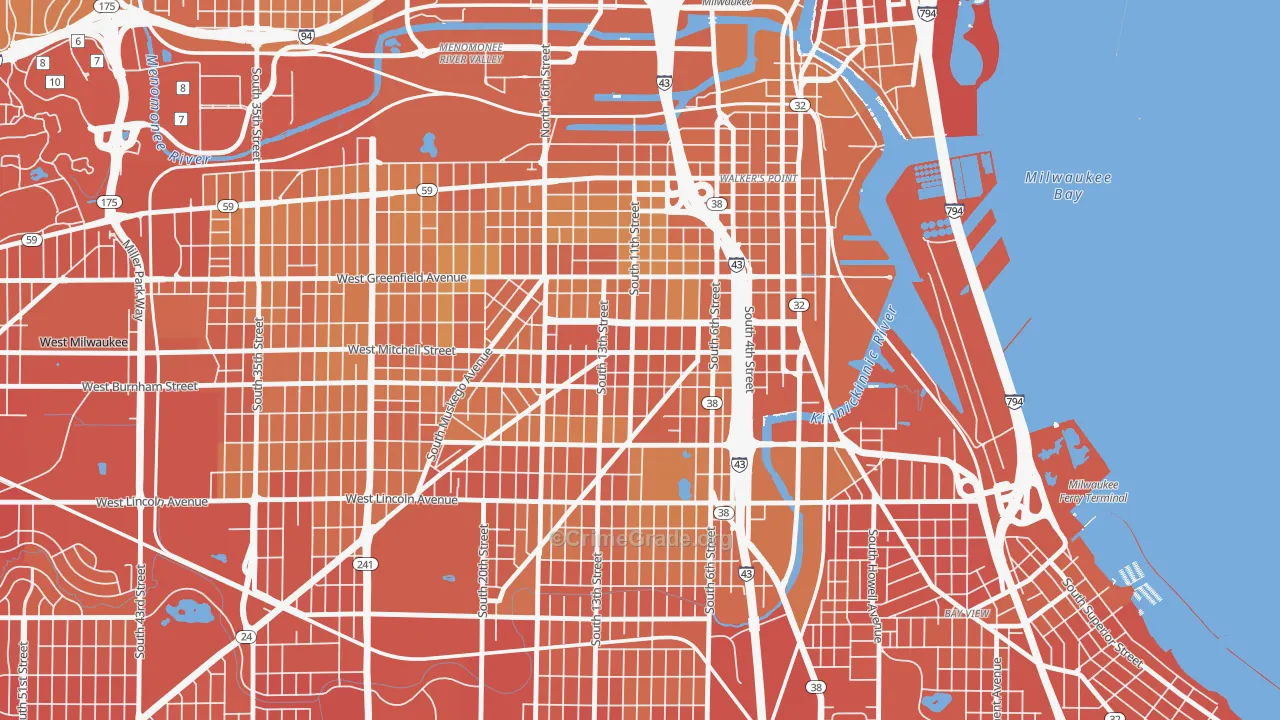 Historic Mitchell Street, Milwaukee, WI Map of Vehicle Theft Rates