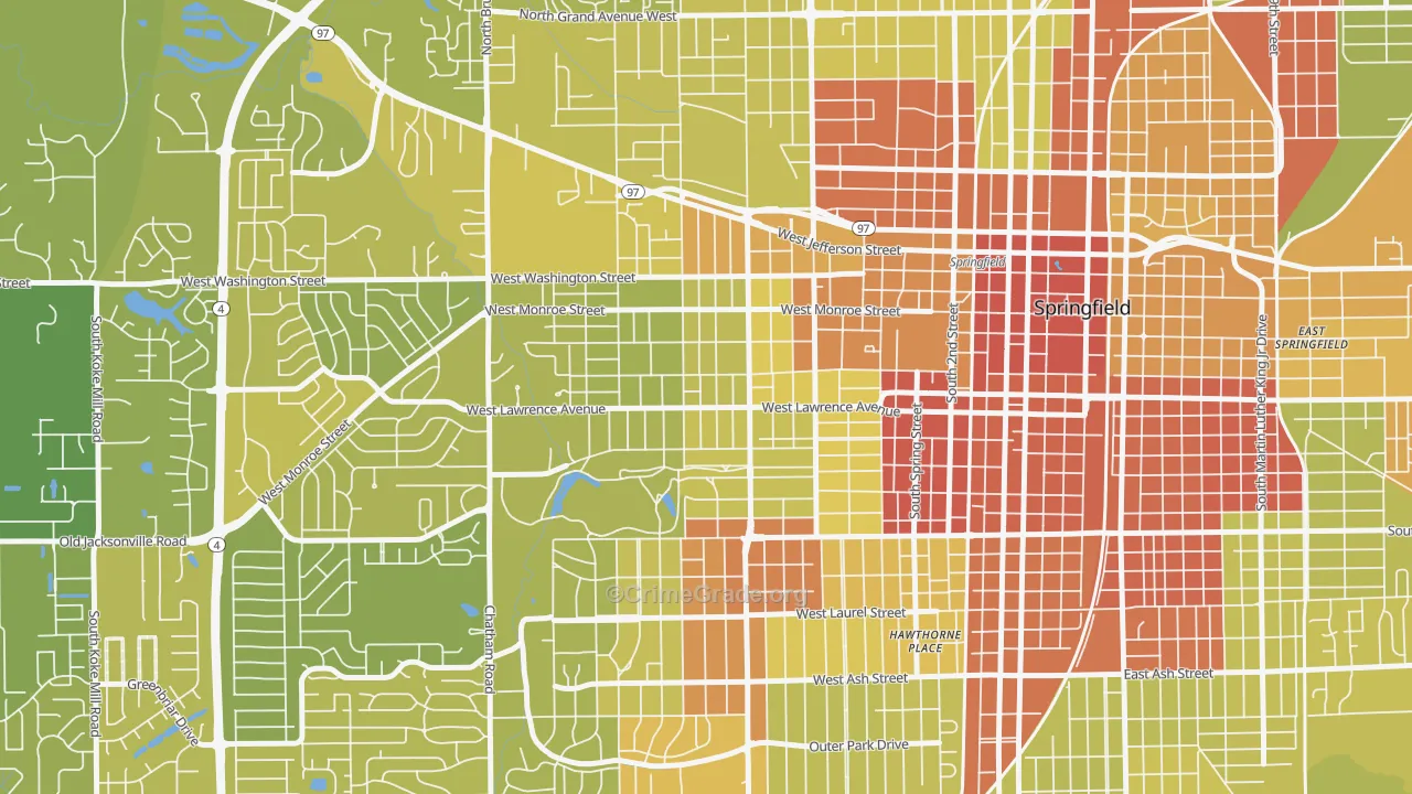 Historic West-Side, Springfield, IL Map of Vehicle Theft Rates