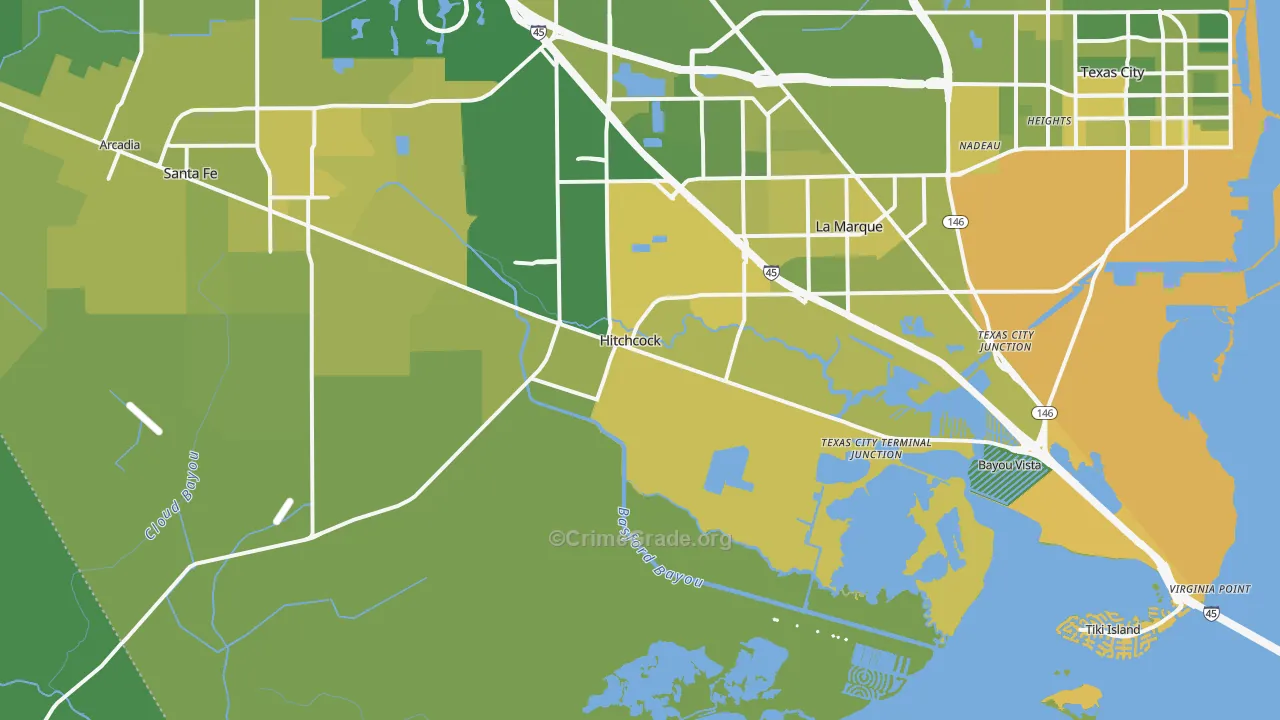 Hitchcock, TX Map of Vehicle Theft Rates