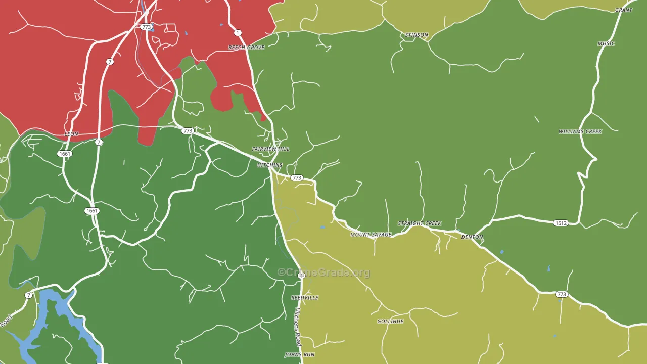 Hitchins, KY Map of Vehicle Theft Rates