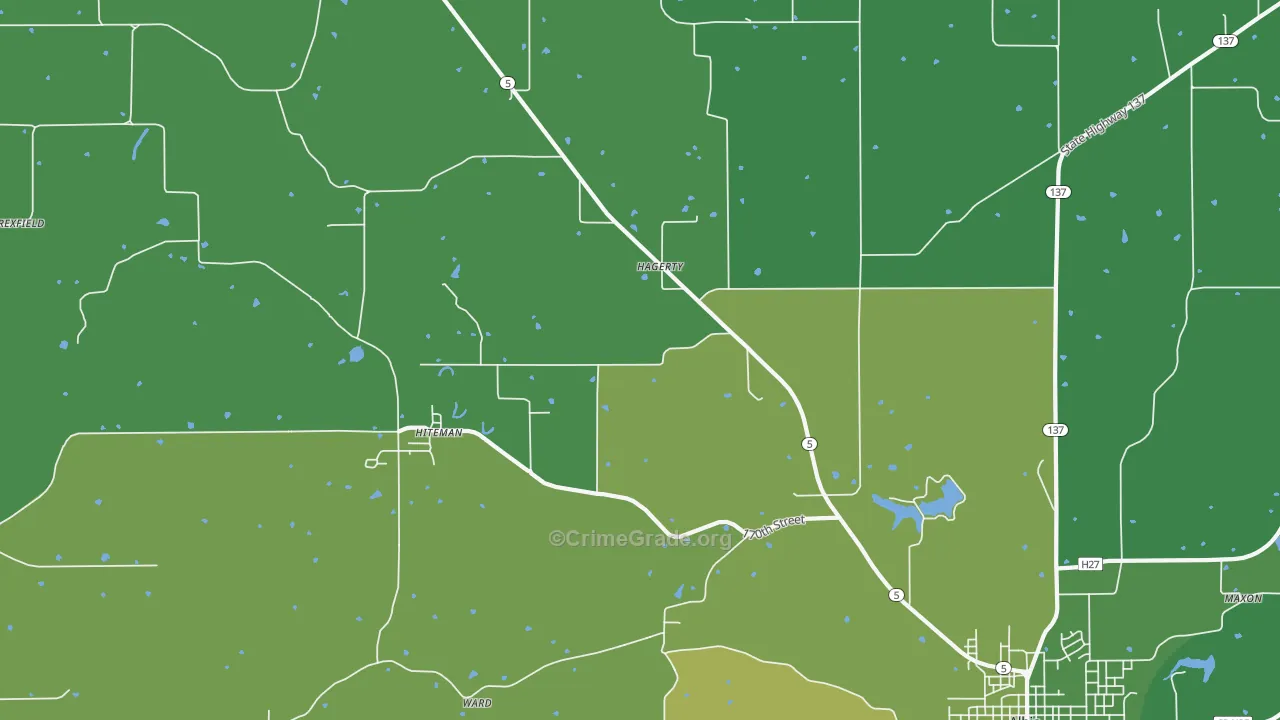 Hiteman, IA Map of Vehicle Theft Rates