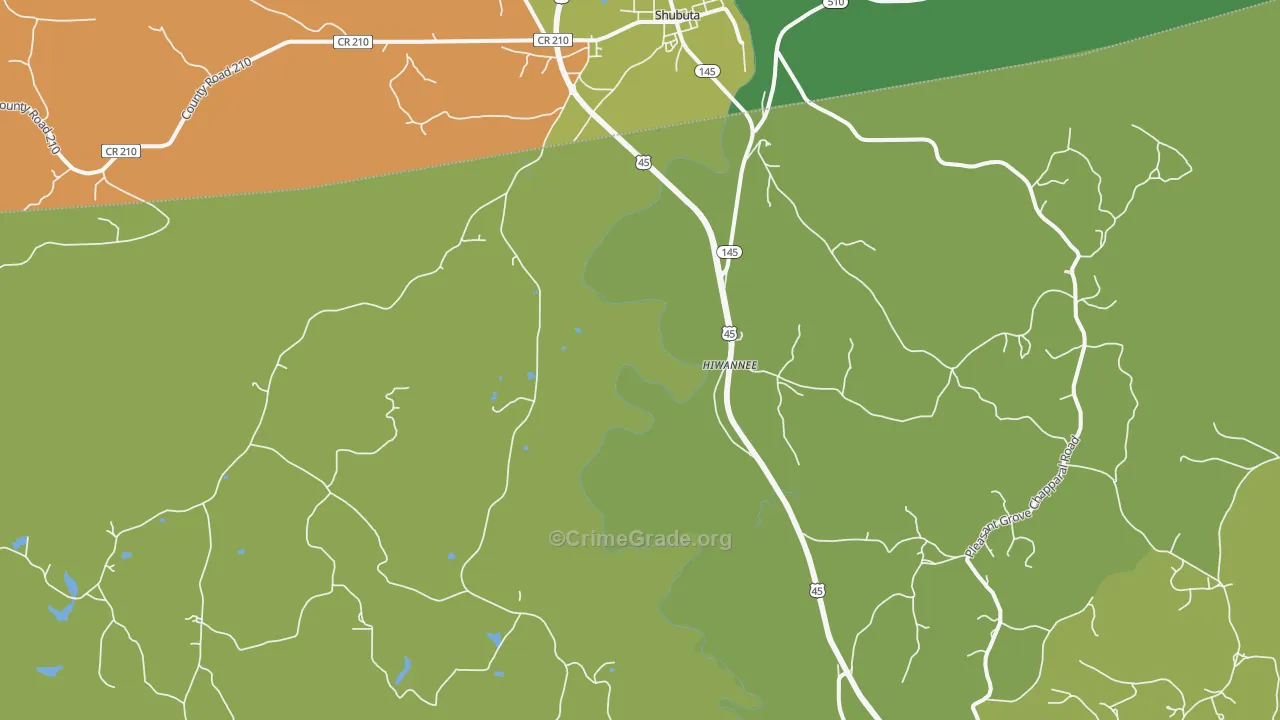 Hiwannee, MS Map of Vehicle Theft Rates