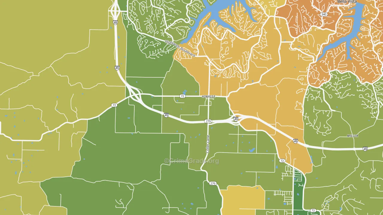 Hiwasse, AR Map of Vehicle Theft Rates