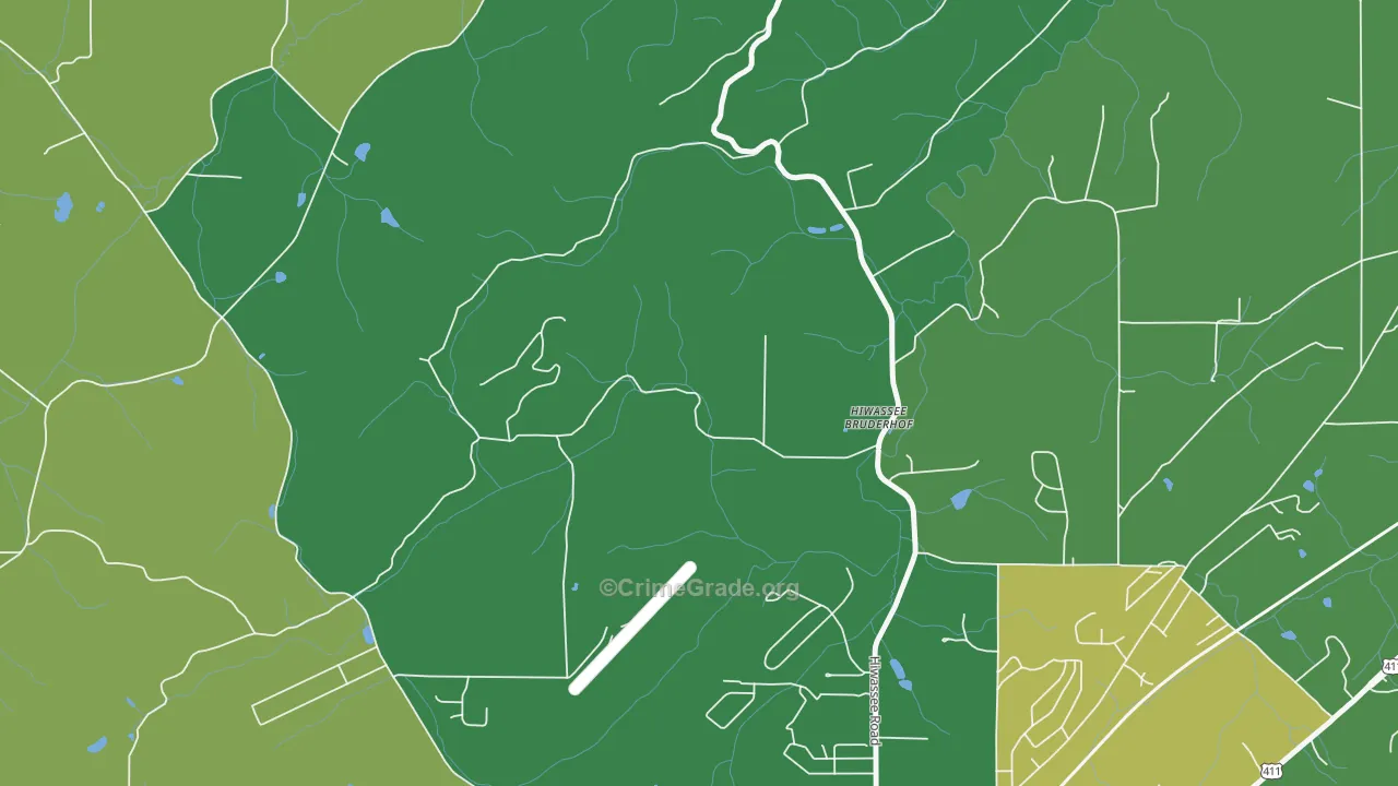 Hiwassee College, TN Map of Vehicle Theft Rates