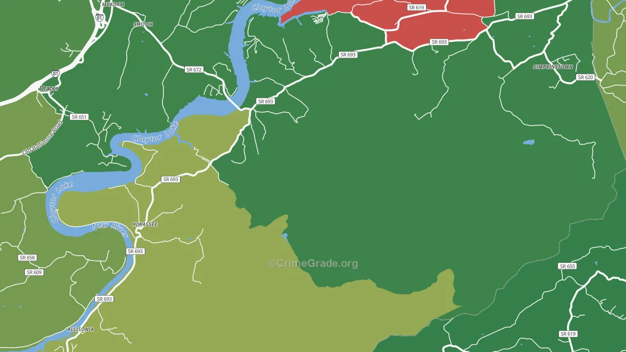 Hiwassee, VA Map of Vehicle Theft Rates