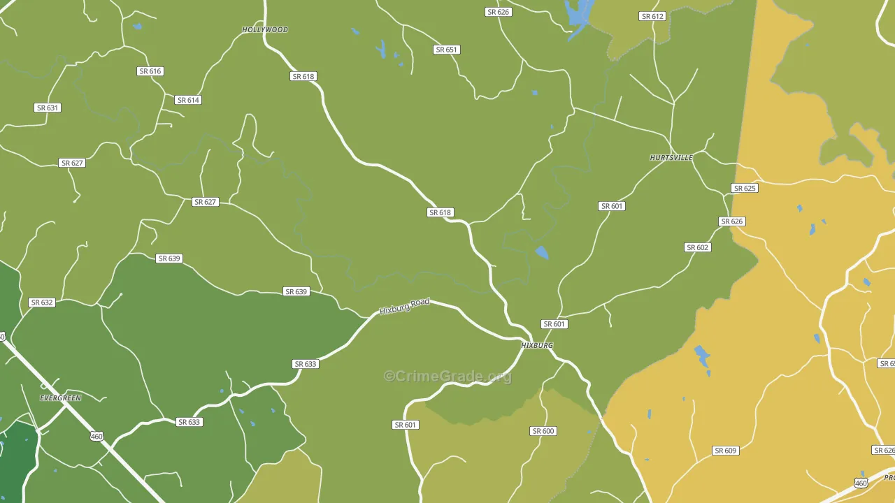 Hixburg, VA Map of Vehicle Theft Rates