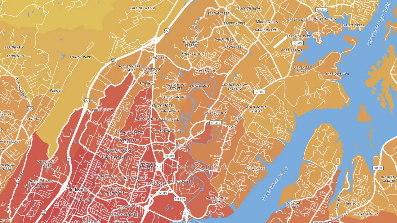 Hixson, TN Map of Vehicle Theft Rates