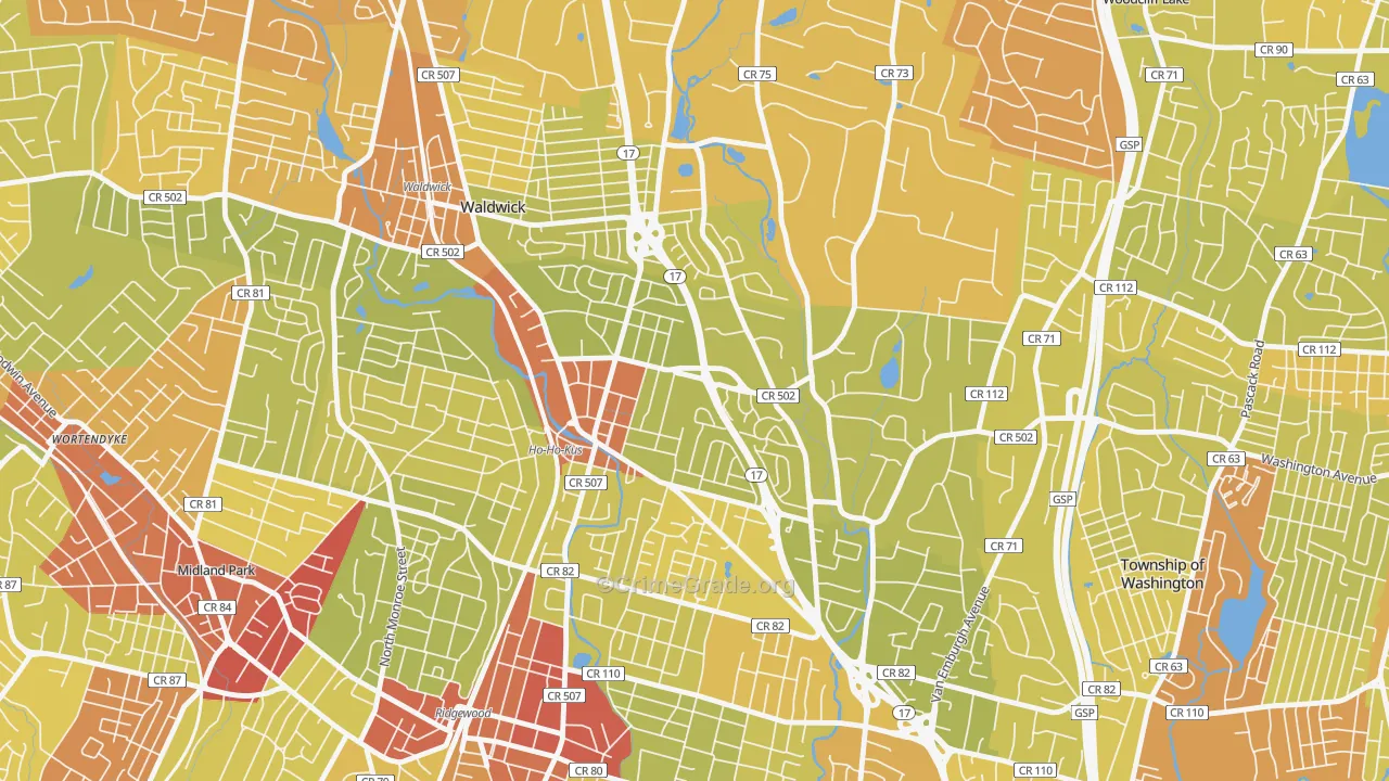 Ho-Ho-Kus, NJ Map of Vehicle Theft Rates