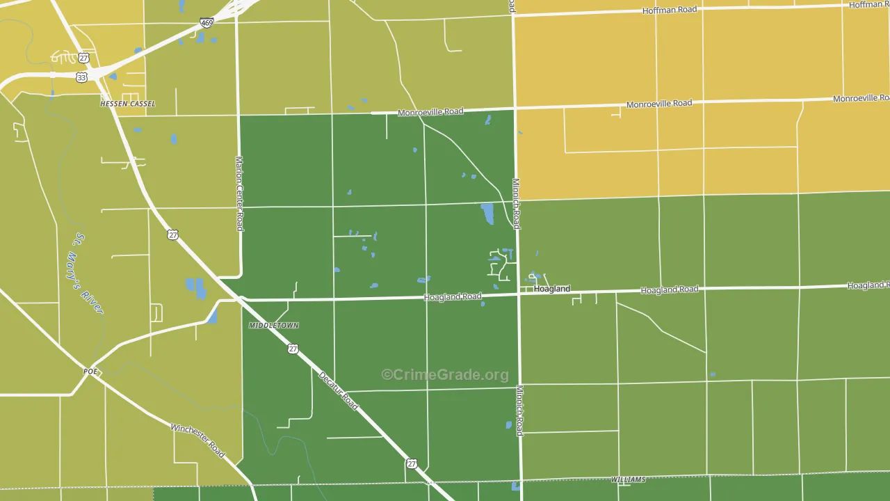Hoagland, IN Map of Vehicle Theft Rates