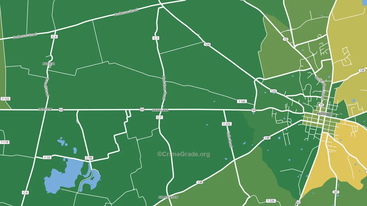 Hoagland, OH Map of Vehicle Theft Rates