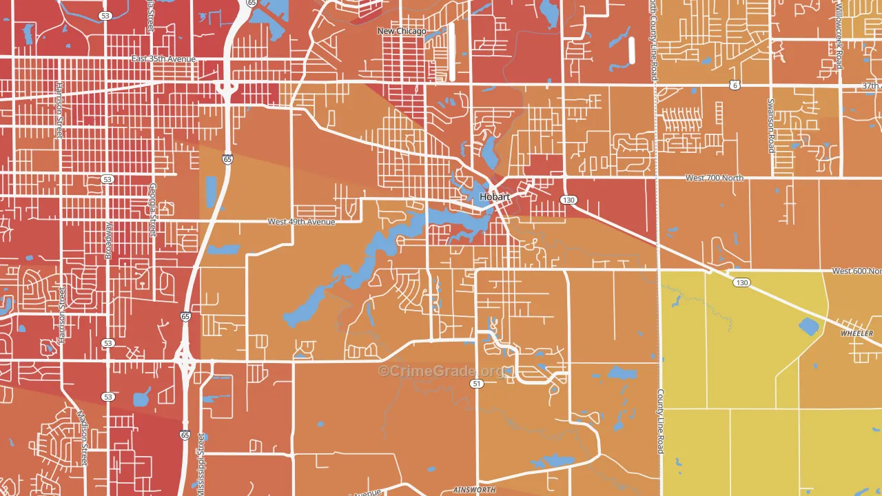 Hobart, IN Map of Vehicle Theft Rates