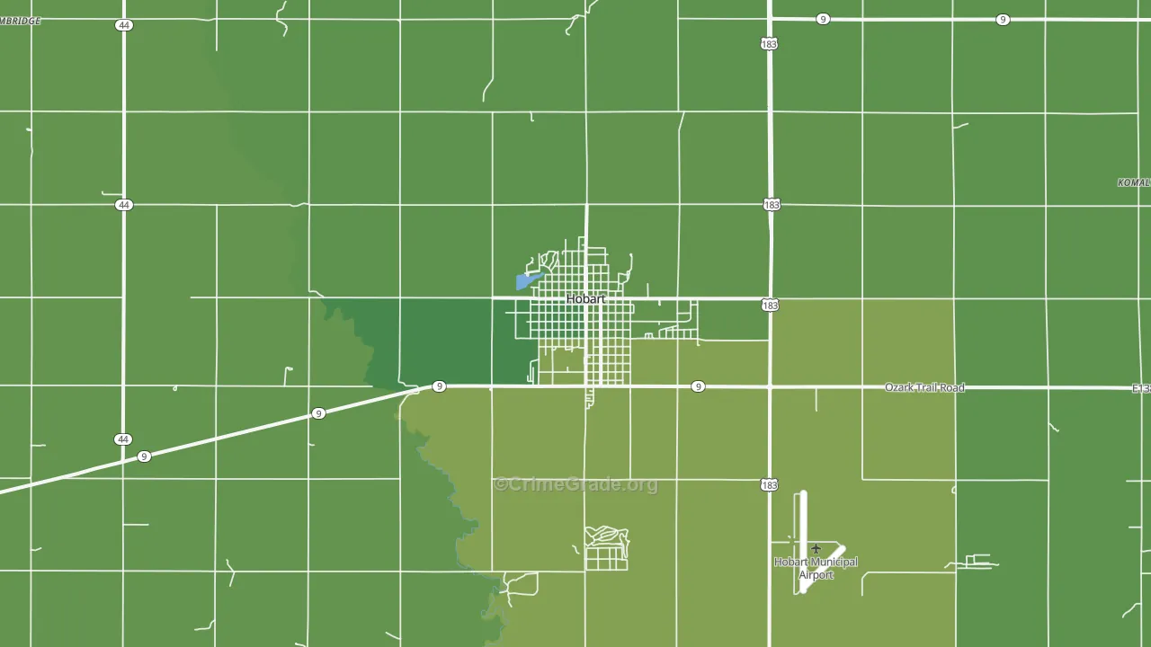 Hobart, OK Map of Vehicle Theft Rates