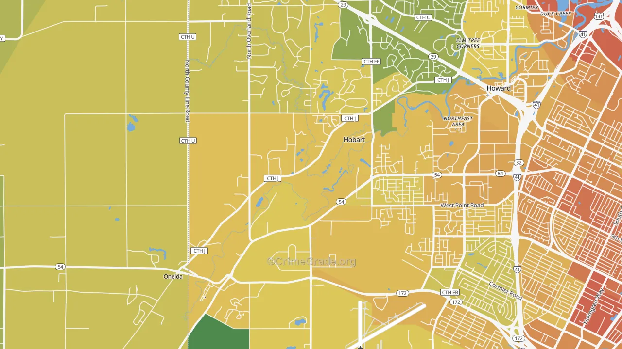 Hobart, WI Map of Vehicle Theft Rates