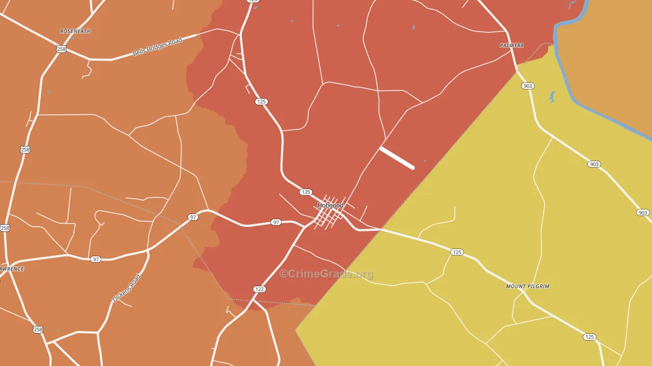 Hobgood, NC Map of Vehicle Theft Rates
