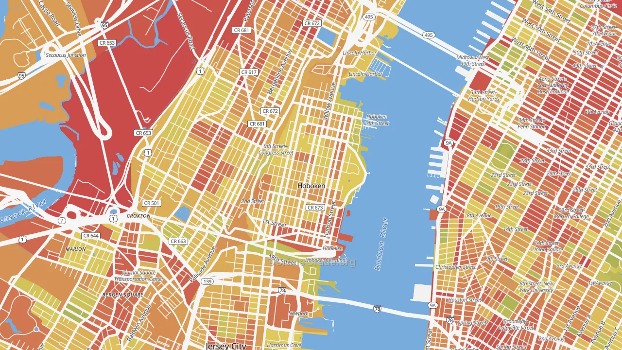 Hoboken, NJ Map of Vehicle Theft Rates