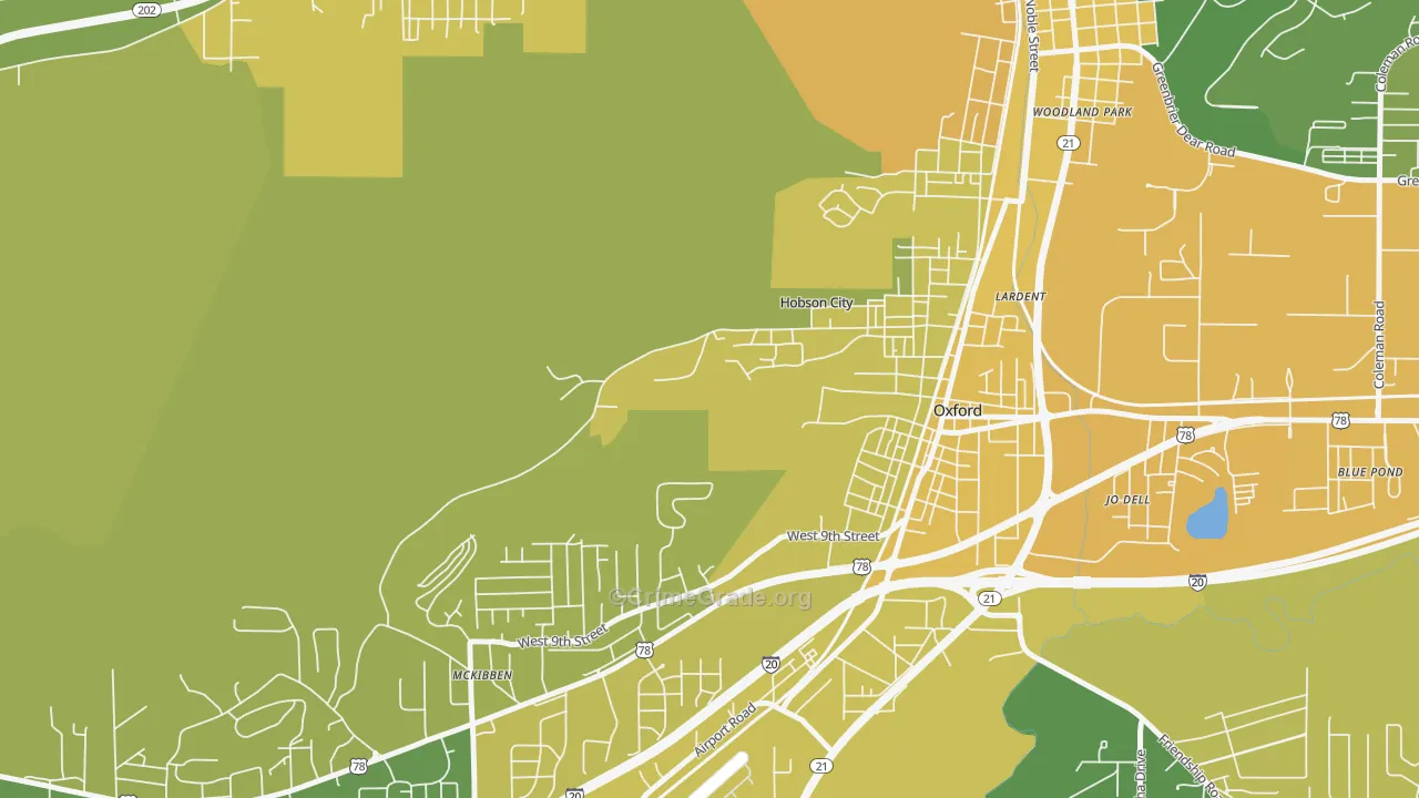 Hobson City, AL Map of Vehicle Theft Rates