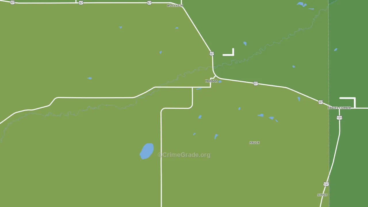 Hobson, MT Map of Vehicle Theft Rates