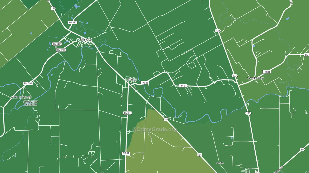 Hobson, TX Map of Vehicle Theft Rates