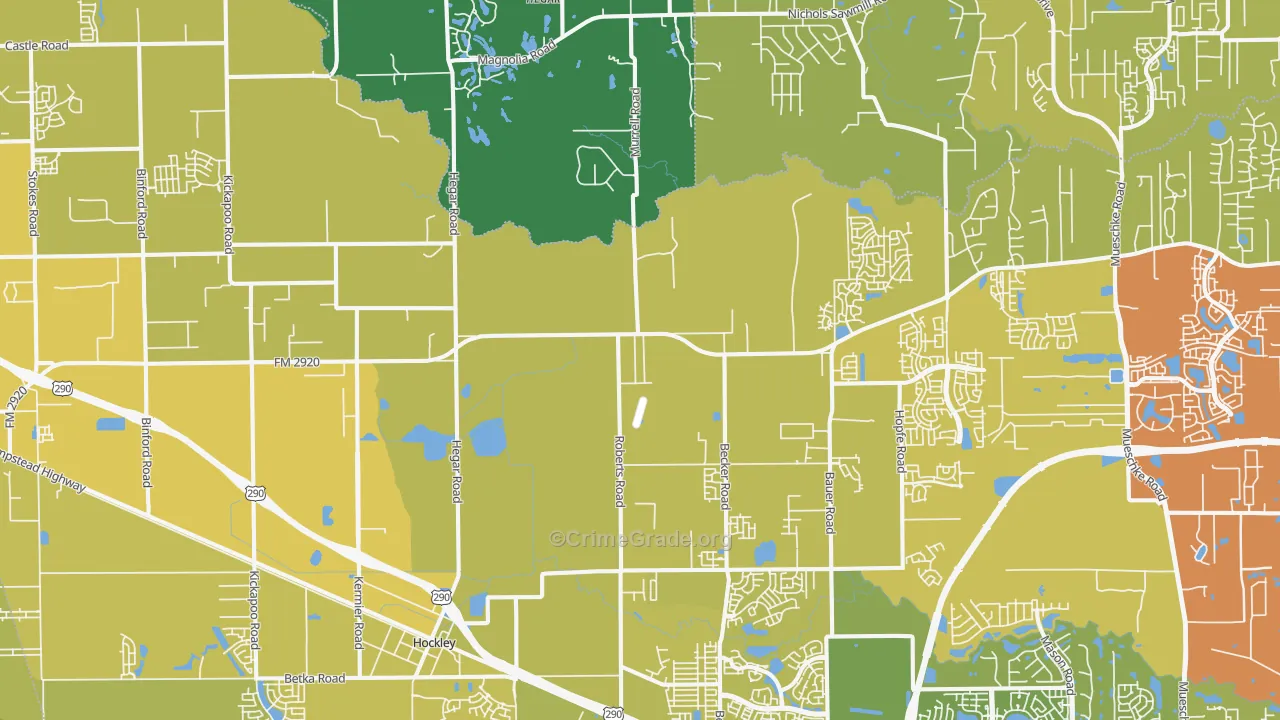 Hockley, TX Map of Vehicle Theft Rates