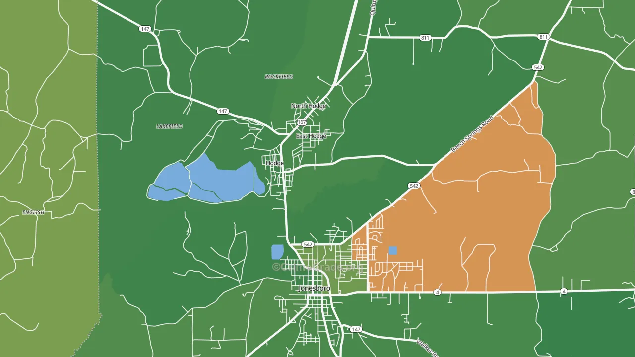 Hodge, LA Map of Vehicle Theft Rates