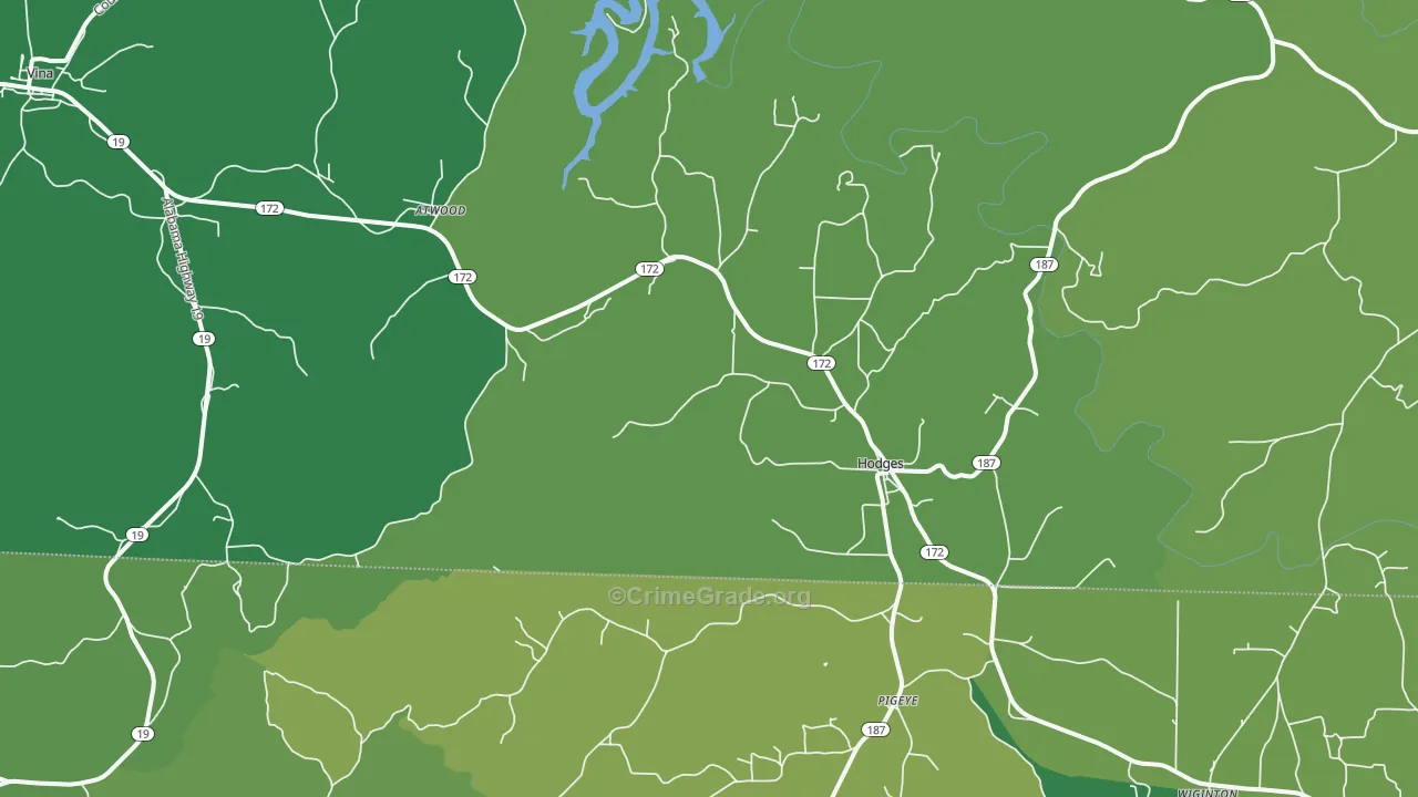 Hodges, AL Map of Vehicle Theft Rates