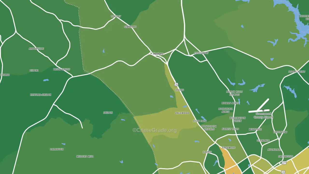Hodges, SC Map of Vehicle Theft Rates