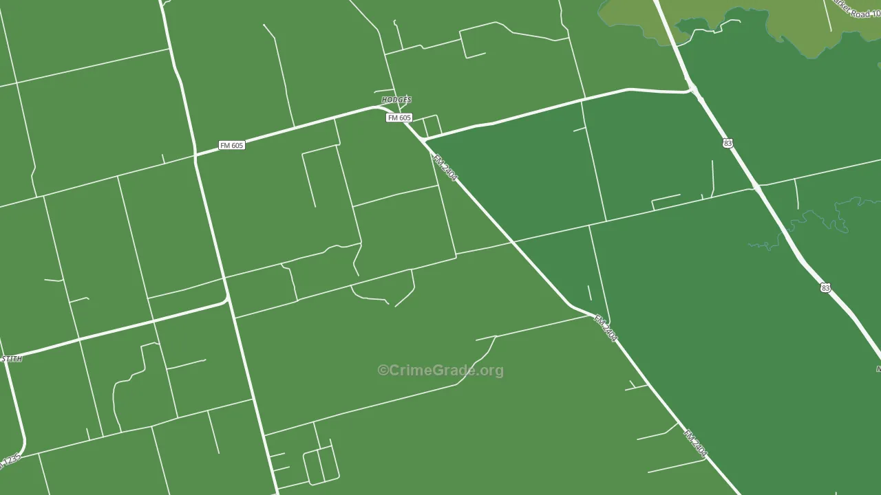 Hodges, TX Map of Vehicle Theft Rates