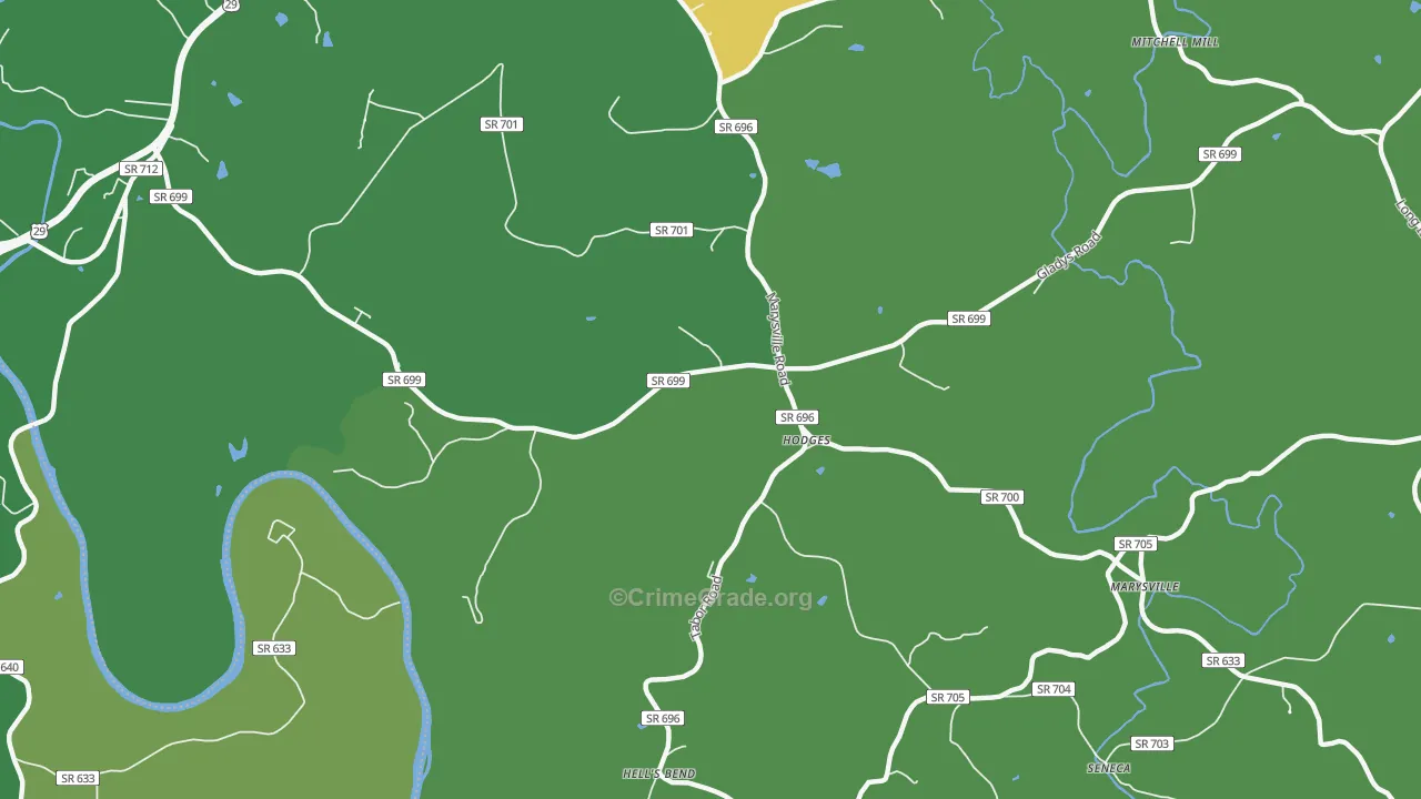 Hodges, VA Map of Vehicle Theft Rates