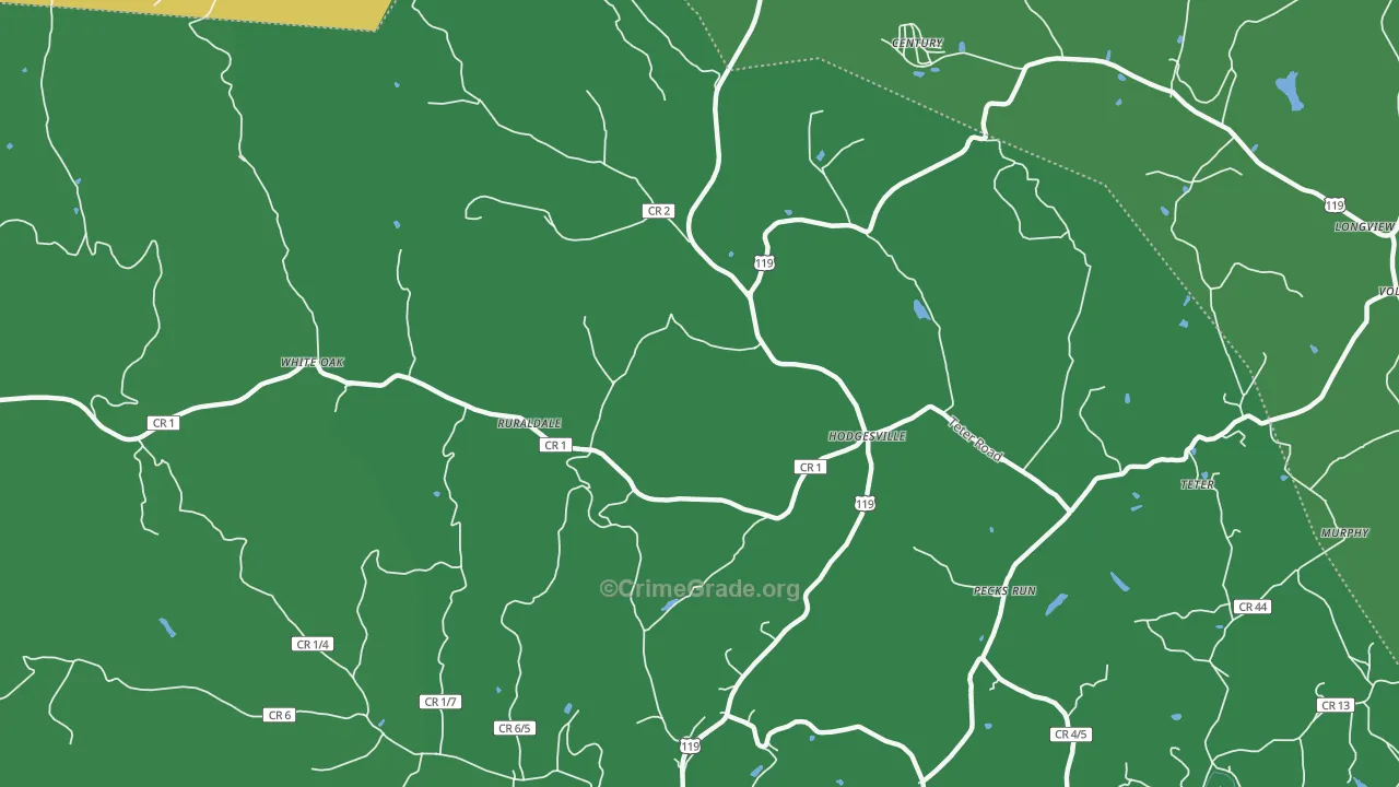 Hodgesville, WV Map of Vehicle Theft Rates