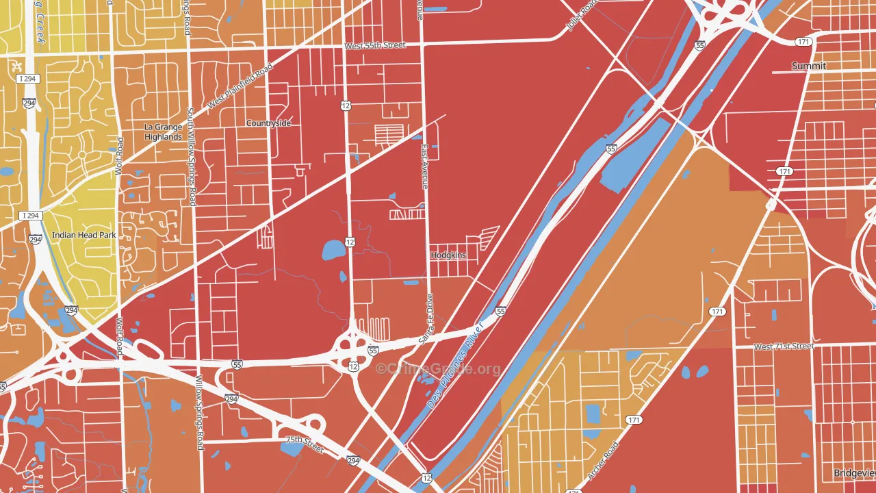 Hodgkins, IL Map of Vehicle Theft Rates