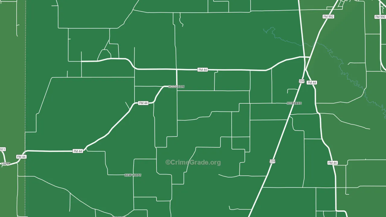 Hodgson, TX Map of Vehicle Theft Rates