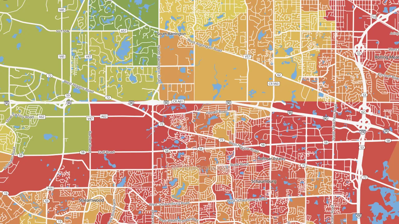 Hoffman Estates, IL Map of Vehicle Theft Rates