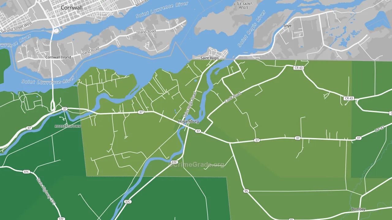 Hogansburg, NY Map of Vehicle Theft Rates