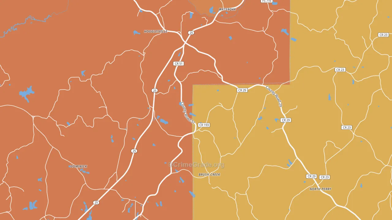 Hogglesville, AL Map of Vehicle Theft Rates