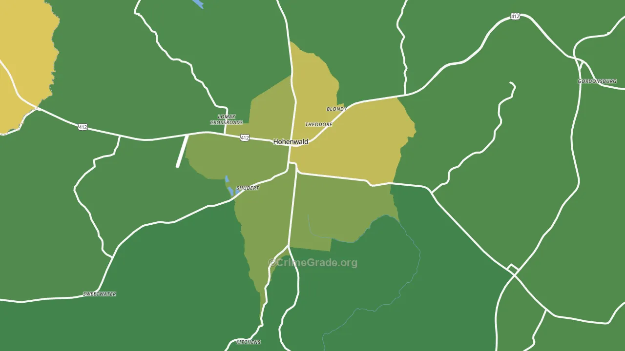 Hohenwald, TN Map of Vehicle Theft Rates