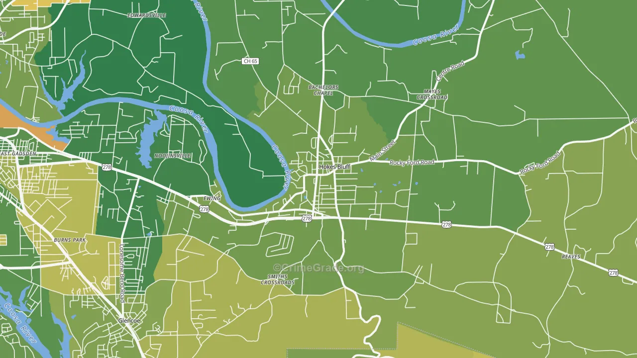 Hokes Bluff, AL Map of Vehicle Theft Rates