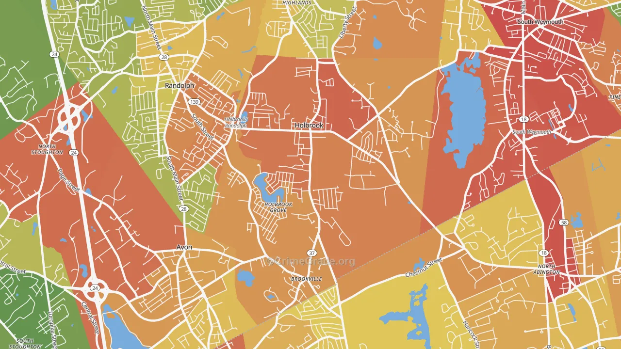 Holbrook, MA Map of Vehicle Theft Rates